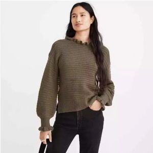 Madewell‎ Ruffle Pullover Sweater Cotton Merino Wool Knit Mock Women’s Sz XS